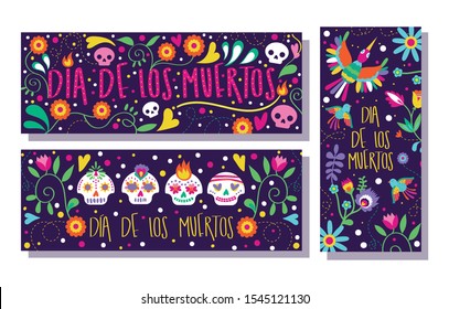 dia de los muertos set cards icons vector illustration design