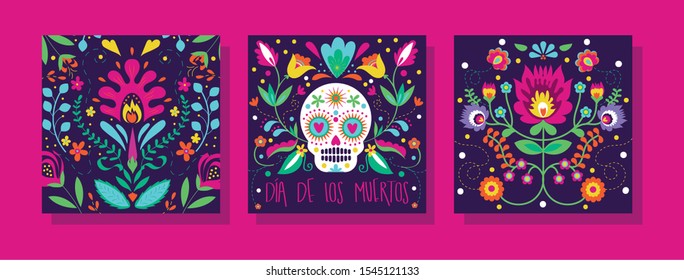 dia de los muertos set cards icons vector illustration design