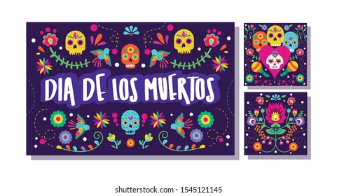 dia de los muertos set cards icons vector illustration design