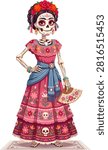 Dia De Los Muertos Skeleton Woman with Fan design