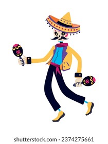 dia de los muertos skeleton character isolated