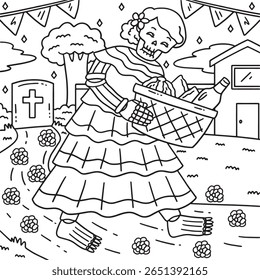 Dia de los Muertos Esqueleto com Oferta de Cesta 