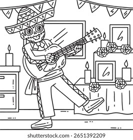Dia de los Muertos esqueleto menino tocando guitarra 