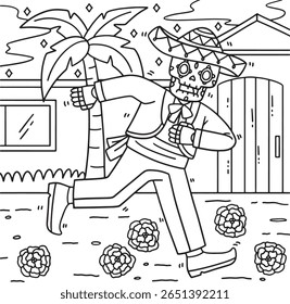 Dia de los Muertos Esqueleto Dançando Colorir Página 