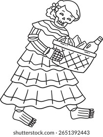 Dia de los Muertos Skeleton with Basket Offering 