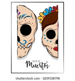 Dia de los muertos sketch poster with a mexican skull - Vector