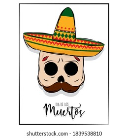 Dia de los muertos sketch poster with a mexican skull - Vector