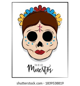 Dia de los muertos sketch poster with a mexican skull - Vector