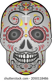 Dia de los muertos skull. Day of the dead festival skull. Mexican death holiday decoration