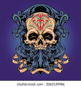 Dia De Los Muertos Skull Frame Ornaments Vector illustrations for your work Logo, mascot merchandise t-shirt, stickers and Label designs, poster, greeting cards advertising business company or brands.