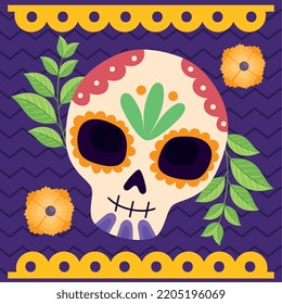 dia de los muertos skull with flowers