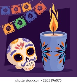 dia de los muertos skull with candle