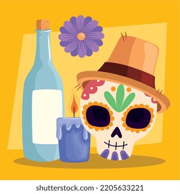 dia de los muertos skull with wine