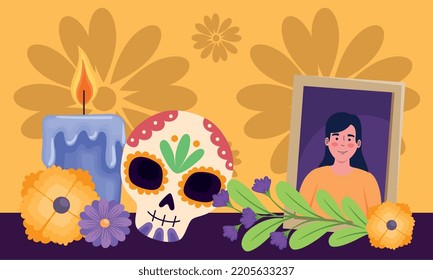 dia de los muertos skull with altar