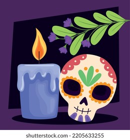 dia de los muertos skull with branch