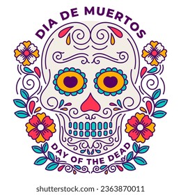 Cráneo del Día de los Muertos con arte de línea mexicana Diseño de ornamentos