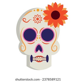 dia de los muertos skull with red flower vector isolated