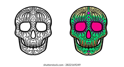 Dia de Los Muertos skull. Mexican day of the dead. For posters, invitations, party , greeting cards, stickers, Coloring pages