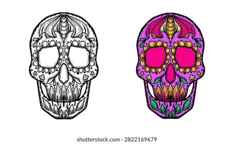 Dia de Los Muertos skull. Mexican day of the dead. For posters, invitations, party , greeting cards, stickers, Coloring pages