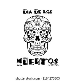 Dia de los Muertos with smiling skull, Black and White version, banner, poster