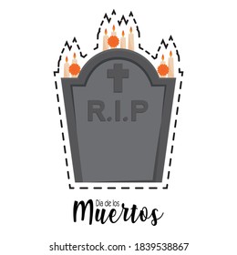 Dia de los muertos sticker with a tombston - Vector