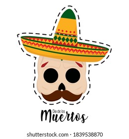 Dia de los muertos sticker with a mexican skull - Vector