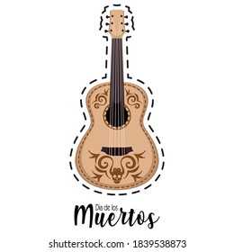 Dia de los muertos sticker with a guitar - Vector