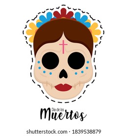 Dia de los muertos sticker with a mexican skull - Vector