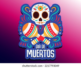 Etiqueta del Día de Los Muertos, tarjeta de saludo de Halloween, cartel, invitación. Calaveras de tatuaje de azúcar, flores de caléndula, decoración tradicional de esqueleto mexico de Catrina Calavera. Vector eps 10.