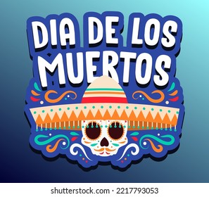 Dia de Los Muertos sticker, Halloween greeting card, banner, invitation. Sugar tatoo skulls, marigold flowers, Catrina Calavera traditional mexico skeleton decoration. Vector eps 10.