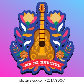 Etiqueta del Día de Los Muertos, tarjeta de saludo de Halloween, cartel, invitación. Calaveras de tatuaje de azúcar, flores de caléndula, decoración tradicional de esqueleto mexico de Catrina Calavera. Vector eps 10.