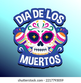 Etiqueta del Día de Los Muertos, tarjeta de saludo de Halloween, cartel, invitación. Calaveras de tatuaje de azúcar, flores de caléndula, decoración tradicional de esqueleto mexico de Catrina Calavera. Vector eps 10.