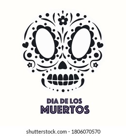 Dia de Los Muertos sugar skull. Day of the Dead or Mexico Halloween illustration banner black style for decoration, poster party, t shirt, . Vector 10 eps