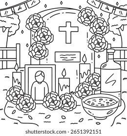 Dia de los Muertos Tombstone Offering Coloring