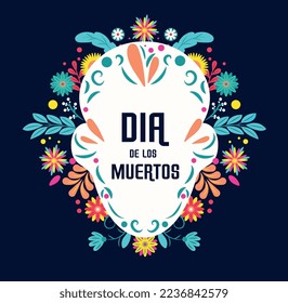 Dia de los Muertos. Traditional Mexican holiday and festival, culture and religion concept. Poster or banner for website. Greeting and invitation postcard design. Cartoon flat vector illustration