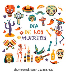 Dia de los Muertos vector greeting card for Mexican traditional 
