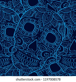 Dia de los Muertos vector seamless skull pattern background