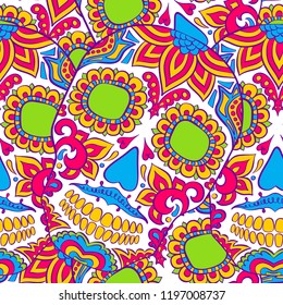Dia de los Muertos vector seamless skull pattern background
