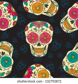 Dia de los Muertos. Vector Skull Seamless pattern