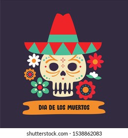 dia de los muertos vector skull illustration