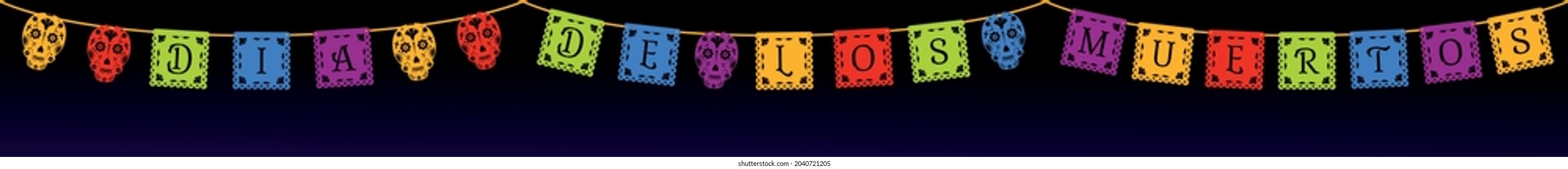 Dia de los Muertos vector banner. Traditional mexican cut out bunting paper garland for Day of the Dead. Halloween fiesta decoration.