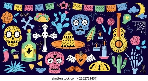 Dia de Los Muertos vector elements, icons collection. Day of the dead