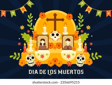 Dia de Los Muertos Vector Illustration with Day of the Dead, Play Music, Skeleton in Mexican Costumes and Sombrero in Flat Cartoon Background