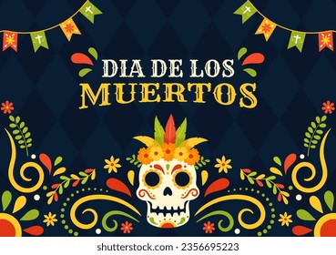 Dia de Los Muertos Vector Illustration with Day of the Dead, Play Music, Skeleton in Mexican Costumes and Sombrero in Flat Cartoon Background