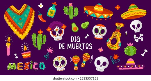 Dia de los muertos vector set. Cinco de mayo illustration.