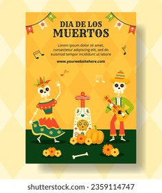 Dia de Los Muertos Vertical Poster Illustration Flat Cartoon Hand Drawn Templates Background