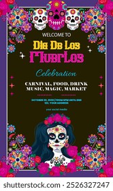 dia de los muertos modelo de cartaz vertical. ilustração vetorial