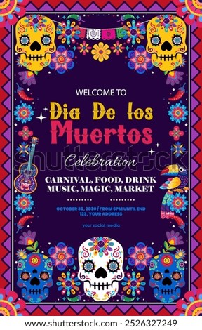 dia de los muertos vertical poster template. vector illustration