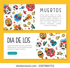 Dia de Los Muertos website. Day of the dead Mexican festival landing page, promotional flyer, invitation vector