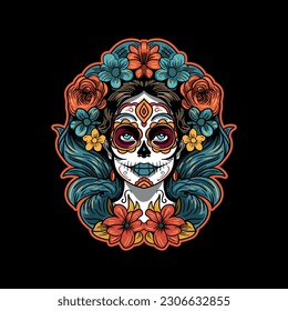 Dia de los Muertos woman, Day of the Dead. Vector illustration